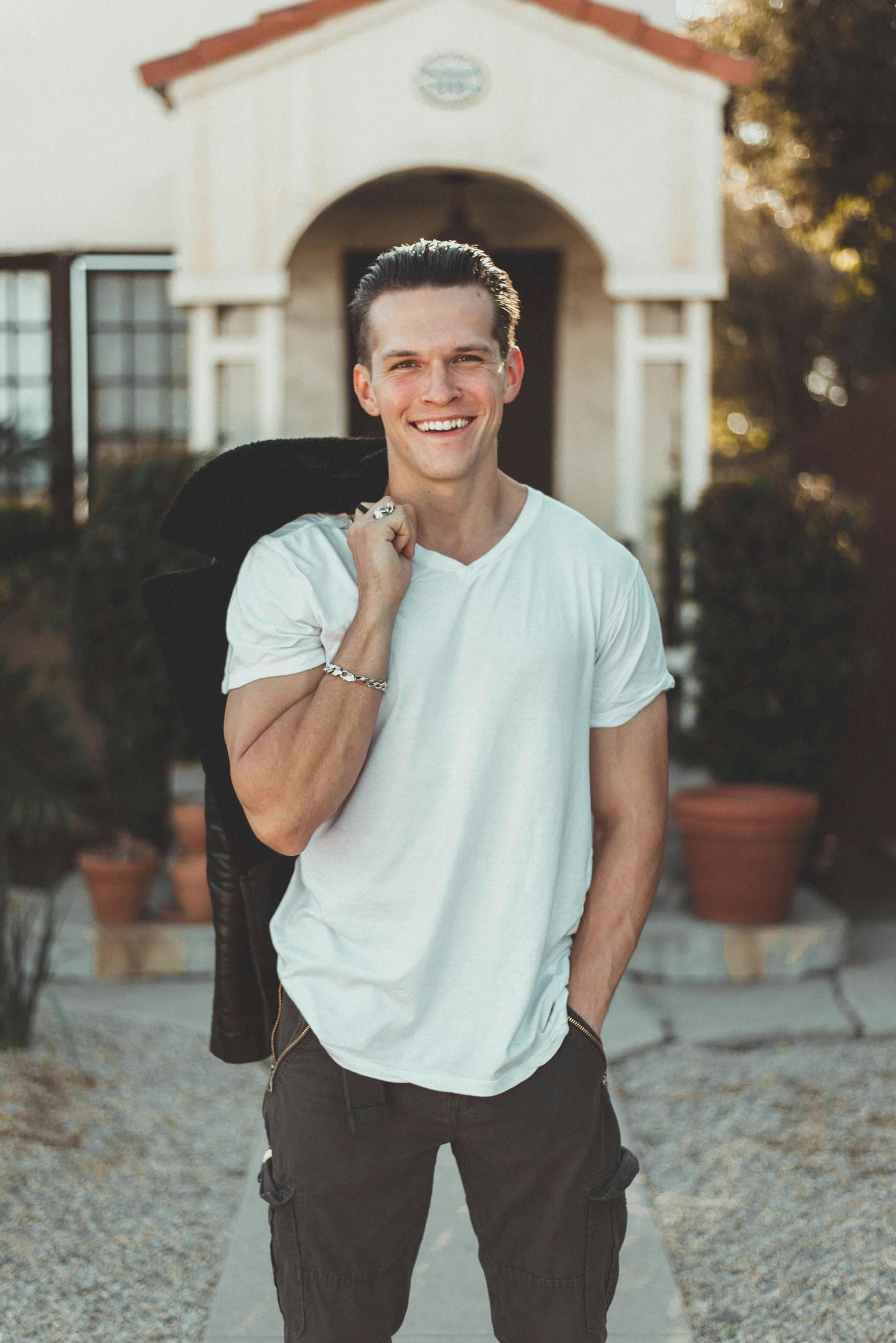 Smiling young man outdoors